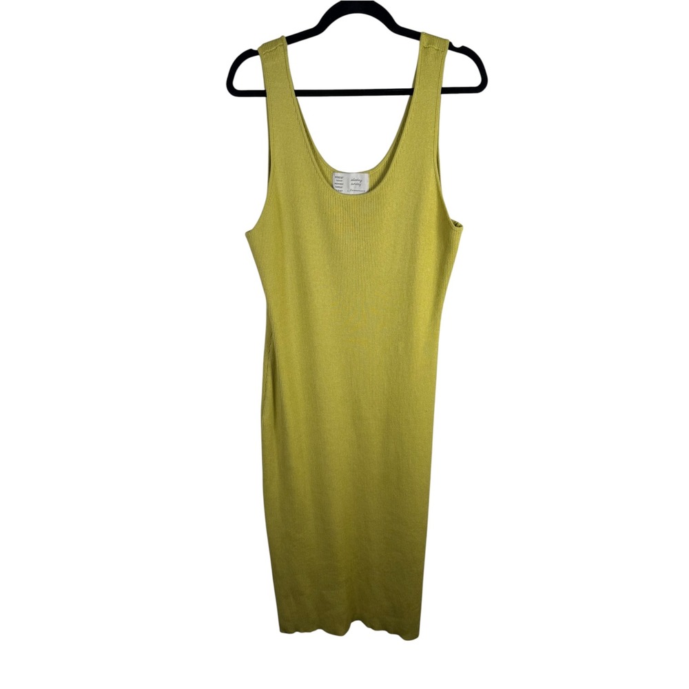 Anthropologie Saturday Sunday Chartreuse Ribbed Scoop Neck Tank Dress Size 2X